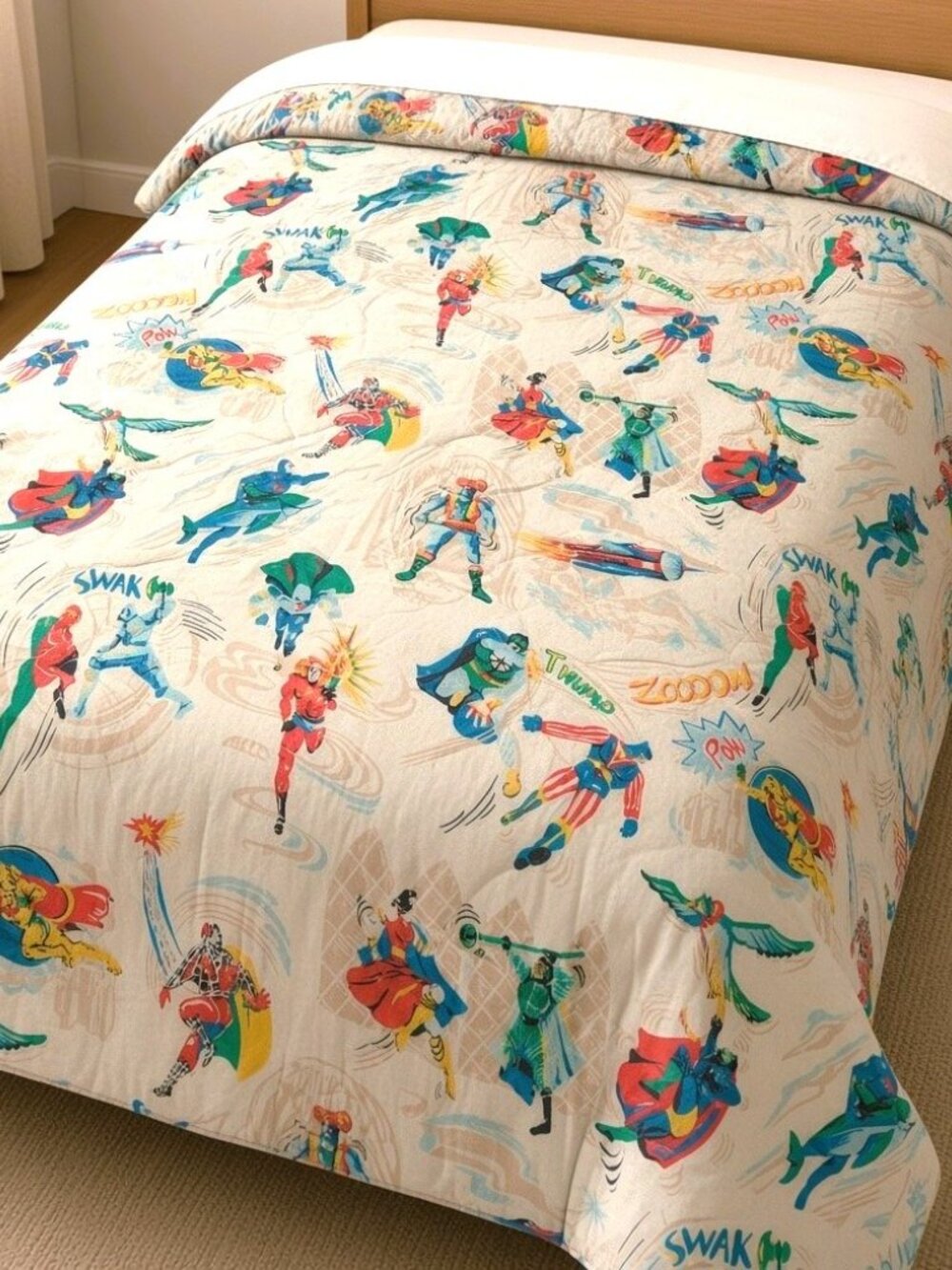Vintage 70s Retro Superhero Comic Book Novelty Print Twin Cotton Comforter Quilt